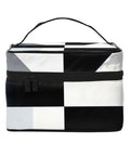 Your Holy Grail Travel Makeup Bag Features A Cool Black And White Piano Grid Design With Seriously Huge Storage Internal Mesh Pockets And Stretchy Rings To Keep Your Vanity Stuff Sorted For Gym Rats Or Campers. Black and white cosmetic bag with handle.