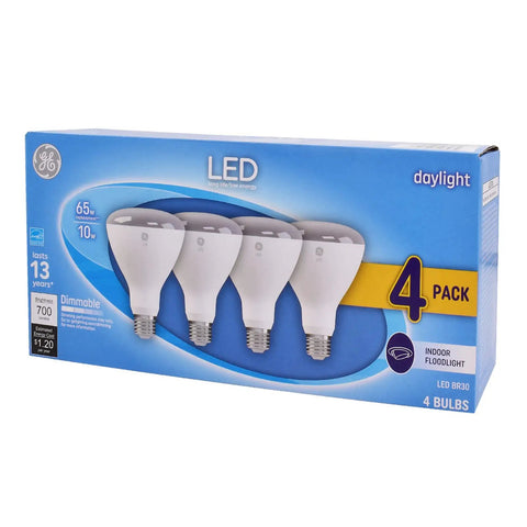 Daylight LED 65W Replacement Indoor BR30 Flood Light Bulbs Pack Of 4 650 Lumens 5000K Cool White Energy Efficient Long Lasting