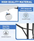 Close-up of Heavy Duty 6 Foot Folding Table with HPDE honeycomb tabletop and powder coated steel frame for stability.