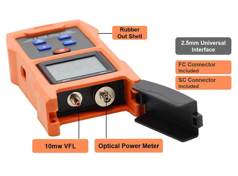 2 In 1 Optical Power Meter And Visual Fault Locator For Fiber Optic Testing With Rechargeable Battery, Six Wavelengths, Ports View