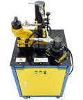 3 In 1 Electric Hydraulic Angle Iron Processing Workhorse Knockout Power Punch with hydraulic components and control panel for metal fabrication.