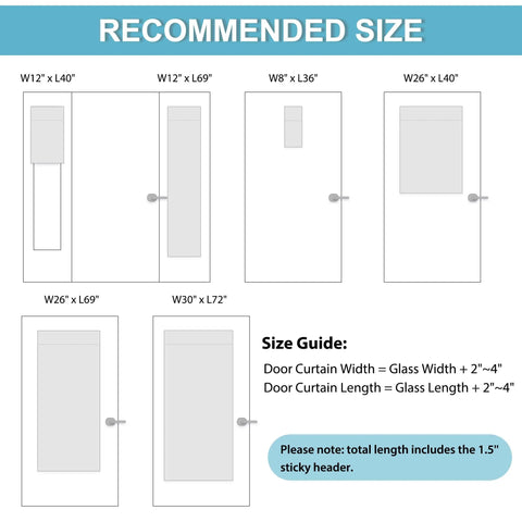 Recommended size guide for Easy Install Front Door Sidelight Curtain, No Drill Privacy Window Cover, Red 12x69 inches