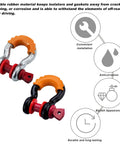 Premium Rubber D Ring Shackle Isolators With Washers Fits Standard Three Quarter Inch Shackles Off Road Truck Gear in bright orange.