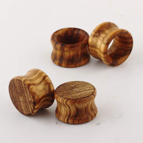 Natural Brown Wood Ear Tunnels Assorted Two Pairs Set Double Flared Expander Plugs For Ear Stretching Organic Wood Finish Ideal For 8mm To 16mm Gauges