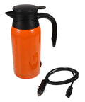 Level Up Your Road Trip Game With This 1000ml Portable Car Kettle Made From Sturdy Stainless Steel To Whip Up Fresh Hot Drinks Anywhere You Roll For Reliable Daily Commutes, featuring orange color and dashboard socket plug.