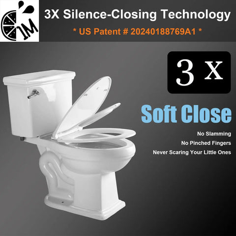 Top Tier Elongated Toilet Seat With Butter Smooth Slow Close Hinges And A Clever Magnetic Toddler Potty Trainer Anti Wiggle Mounts Eliminate All That Loud Slamming Drama in white ceramic with soft close technology.