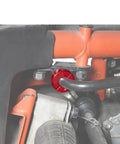 Red Front Sway Bar Shaft Clamp Collar Kit Fits Can Am Maverick X3 2017 2018 2019 2020 UTV Off Road Heavy Steel Aluminum Durable Boost Control Stiffens Ride Handling Beast Mode Upgrade For Hardcore Riders Wanting Sick Grip On Trail Riding installed on sway bar shaft