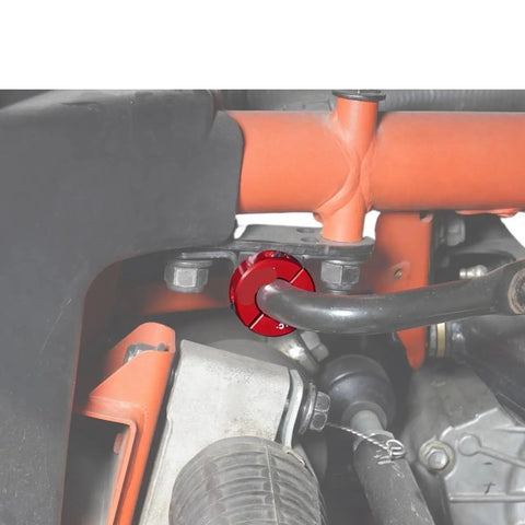 Red Front Sway Bar Shaft Clamp Collar Kit Fits Can Am Maverick X3 2017 2018 2019 2020 UTV Off Road Heavy Steel Aluminum Durable Boost Control Stiffens Ride Handling Beast Mode Upgrade For Hardcore Riders Wanting Sick Grip On Trail Riding installed on sway bar shaft