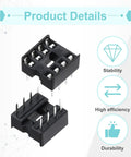 Image of Dip IC Socket Adapters Kit 100 Pcs 8 Pin 2.54mm Pitch For Breadboard And PCB Design IC Replacement And Prototyping Hands On Testing And Repair Of Electronic Projects, showing two black 8-pin sockets with visible metal pins.
