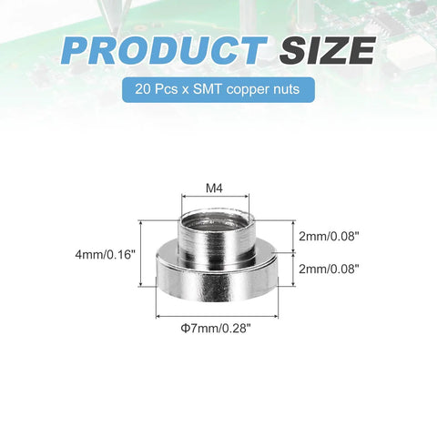 M4 Nickel Plated Copper nut showing 4mm height and 7mm OD for PCB mounts in 20 Pack M4 Copper Nuts Nickel Plated PCB Standoffs.