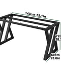 Hella Sturdy Heavy Duty Rustic Table Legs With Fully Adjustable Leveling Foot Pads For Coffee Dining Desk Cabinet Or Sofa Featuring Killer Sandblasted Steel Vibe, 140cm x 72cm x 60cm dimensions.