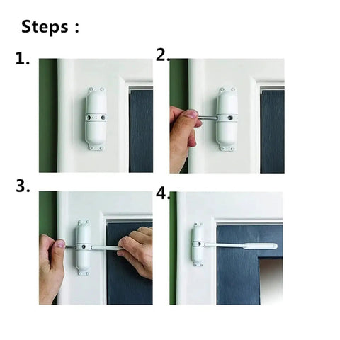 Beefy White Zinc Alloy Adjustable Spring Door Closer installation steps on a door, showing surface-mounted process.
