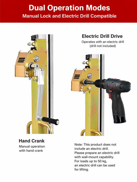 Heavy Duty Manual Material Lift Stacker With 4 Rolling Wheels And 176 Lbs Capacity Hand Crank Lifter showing dual operation modes.