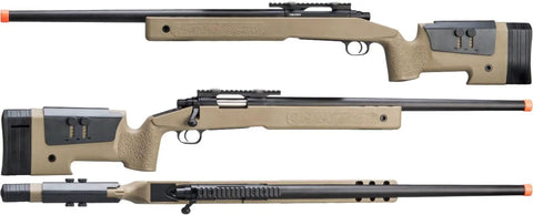 CYMA USMC M40A3 Cycling Action Airsoft Rifle Desert Finish Gun Only Package 500 FPS No Optics Included, side view