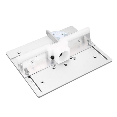 Slick Aluminum Router Flip Board With Heavy Duty Plastic Backer For No Sweat Bit Swaps On Table Saw Lift Plates and Awesome Woodworking Projects - top view showing precision design and adjustment features.
