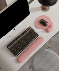 Pink Gel Wrist Rest Mouse Pad For Desk And Gaming, Ergonomic Comfort With Non Slip Silicone Surface And Rubber Base on desk
