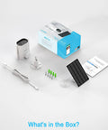 Wireless Outdoor Security Camera With Solar Panel, mounting kit, cables, and manual displayed with packaging for home surveillance.
