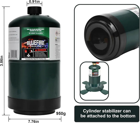 Compact 16.4 Oz Propane Tank Pack Of 2 For Camping Stoves, Portable gas canister with stabilizer for outdoor use.