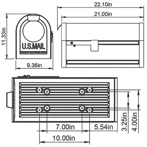 Northpointe Large Capacity Post Mount Mailbox In Galvanized Steel With Venetian Bronze Finish diagram with measurements