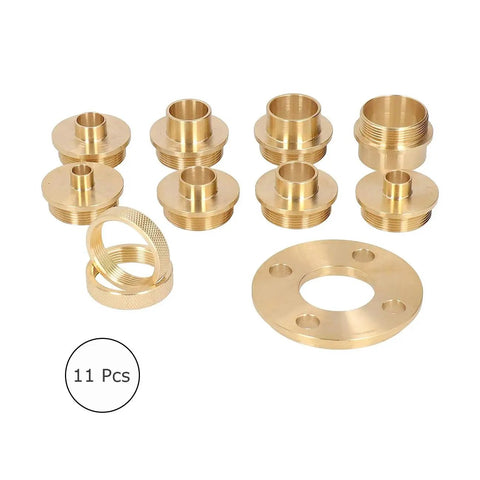 Pro Tier Brass Router Template Bushing Guide Set With Bulletproof Lock Nut Adapter And Portable Carry Case, 11 piece brass guide kit