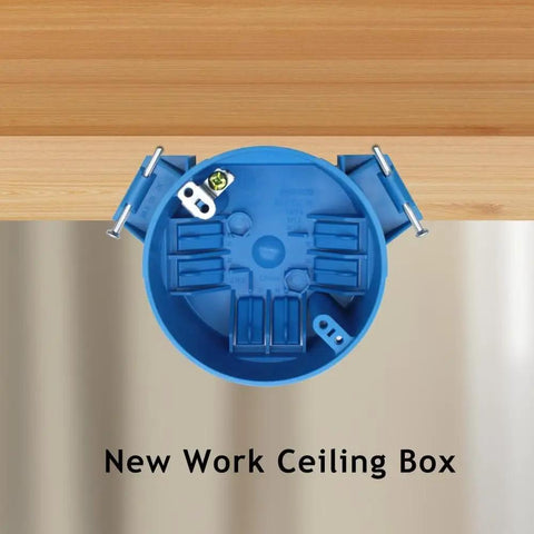 1 Gang PVC Round Ceiling Electrical Box 4 Inch Diameter With Grounding Lug And Screw No Fuss Quick Install New Work