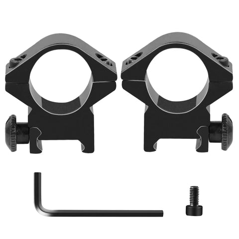 Hella Durable One Inch Scope Rings Single Screw Picatinny Rail Mount set with hex key and screw for secure mounting.