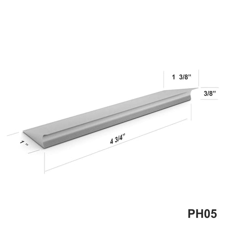 No Sweat Peel And Stick Finger Pull Handles For Cabinets, screwless adhesive drawer knob measuring 4 3/4 x 1 x 3/8 inch.