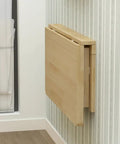 Fold Away Wall Table In Natural Wood, 31.4 By 23.6 Inches, Grab-And-Go Space Saving Countertop folded against wall