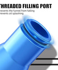 Blue Aluminum Oil Filler Funnel For Yamaha Tenere 700 Series showing threaded filling port, CNC precision design