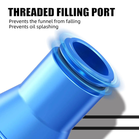 Blue Aluminum Oil Filler Funnel For Yamaha Tenere 700 Series showing threaded filling port, CNC precision design