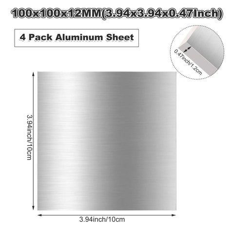 Four Pack 6061 Aluminum Sheets 3.9 X 3.9 X 0.47 Inch Aluminum Plate With Protective Film illustration of dimensions