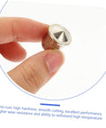 Close-up of a metal center transfer plug from the Dowel Alignment Tool Set With Assorted Dowel Pins 6mm, 8mm, 10mm, 12mm For Woodworking Center Point Transfer.