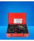 Heavy Duty Electric Hydraulic Steel Bar Cutter SC-16C Rechargeable Cordless Crimping Tool shown in red storage case with accessories.