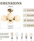 Dimensions and specs of Antique Brass 4 Light Ceiling Light With Frosted Glass Globes, Mid Century Modern Chandelier, Semi Flush Mount Fixture For Bedroom And Living Room, Vintage Style Illumination For That Cozy Vibe In Your Space; bulbs not included.