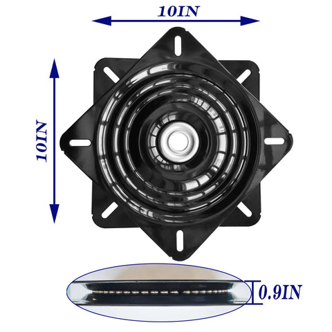Top view of the Beefed Up Heavy Duty 10 Inch Bar Stool Swivel Plate with solid ring ball bearings, 600 lbs capacity.