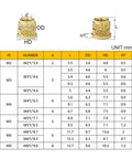 Dimensions chart for Brass Hot Melt Insert Nuts Kit 10 or 20 Pcs Knurled Flange T Type M2 to M8 for 3D Printer Injection Molded Parts