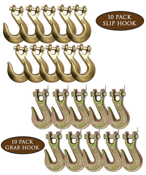 Twenty Piece Hook Set For 3/8 Inch Grade 70 Clevis Grab Hooks With Pins And Clevis Slip Hooks G70 Tow Chain Wrecker Kit