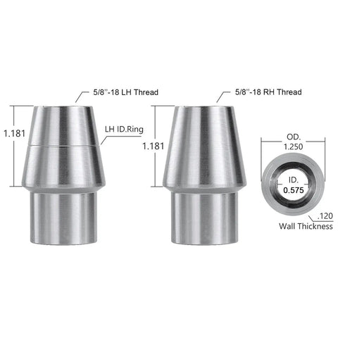 Five Eighths Inch Heim Joint Rod End Kit With Left And Right Hand Threads, Jam Nut, Tube Adapters For 0.790 Inch ID Tube, Heat Treated Chromoly, Hard Chrome Plated Finish, Heavy Duty Performance, Max Load 17,955 Lbs. 5/8 in LH/RH thread adapters