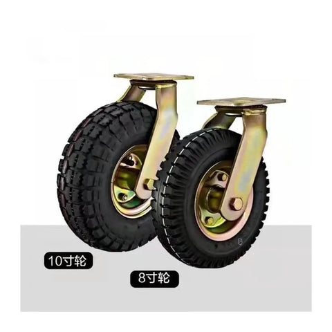 Eight Inch Pneumatic Caster Wheel Equipped With Silent Rubber Tires For Flatbed Trolley Replacement Heavy Duty Swivel Casters on display.