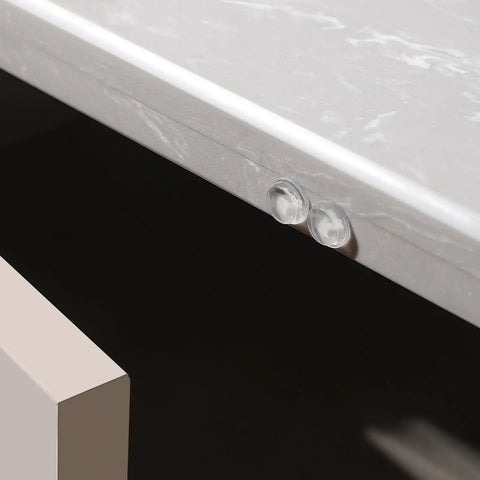 Clear Self Adhesive Cabinet Bumpers Shield Furniture From Harsh Door Slams And Cut Down Household Noise Soft Silicone Rubber Pads Deliver Rock Solid Grip Without Leaving Residue 96 Piece Set Ensures Bangfree Peace Of Mind For Any Home Gamechanger Project close-up view on kitchen cabinet edge.