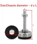 Top Shelf 304 Stainless Steel Furniture Feet With Non Slip Rubber Pads Adjustable M6 To M20 Levelers 180mm side view with size details