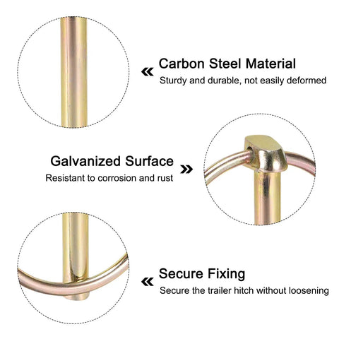 Close-up of carbon steel Four Piece 1/4 Inch By 2 Inch Linch Pins With Ring Set For Boat Kayak Canoe Trailer Tractor And Trolley