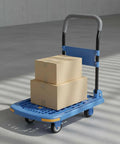 Folding Cargo Cart Foldable Hand Truck Portable Trolley Push Cart With Noise Reducing Swivel Casters And Strong PP Panel Blue 75cm 50cm 5 Inch TPR Silent Wheel For Home Warehouse Delivery carrying two boxes