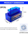 Two Pack Bluetooth OBD2 Diagnostic Scanner Kit For Android And Windows ELM327 with dimensions and CD-ROM