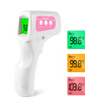 Non Contact Infrared Forehead Thermometer For Adults Kids And Baby 3 In 1 No Touch Digital Fever Temperature Gun, white ABS, front view
