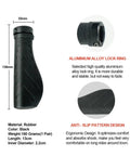 Ergonomic Bike Handlebar Grips G 124BL Lock On Aluminum Alloy Lock Ring With Grippy Soft Rubber shown with measurements and features.