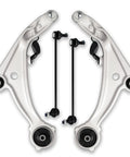 Four Piece Front Lower Control Arm And Ball Joint Assembly Kit With Front Stabilizer Sway Bar End Links For Nissan Altima 2007-2012, Coupe 2013 Only Includes Driver And Passenger Lower Arms With Preassembled Ball Joints, silver steel
