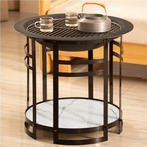Smokeless Fire Pit For Indoor And Outdoor Use, Small Cast Iron Heater For Home And Patio, Premium Wrought Iron Build with grill top view