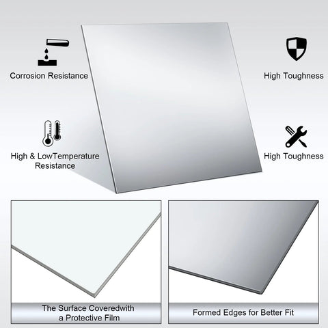 Gisafai 5 pcs 304 stainless steel sheets with mirror finish, 11.81x11.81 inches, front view