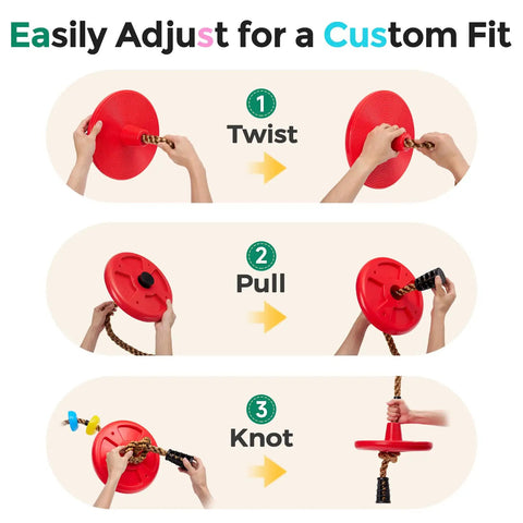 Steps to adjust Kid Friendly Tree Swing Set For Backyard 330 Lb Capacity Adjustable Climbing Rope Platforms And Disc Swing Seat